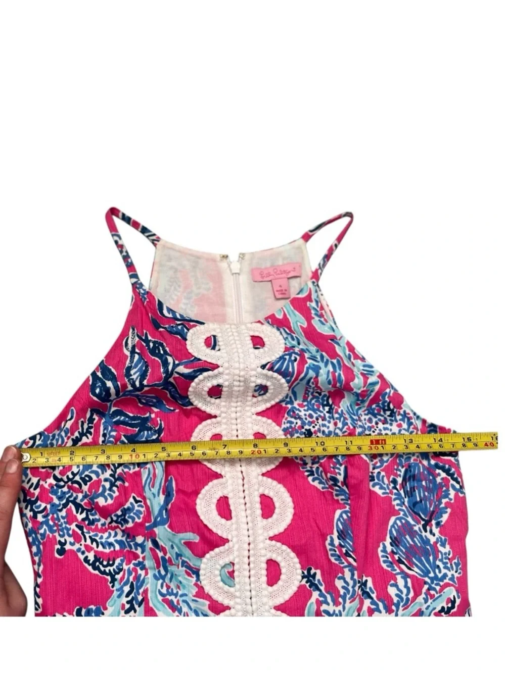 Lilly Pulitzer Annabelle pink and blue coral print tank with lace embroidery - Picture 6 of 8